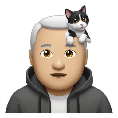 Heavy Asian Man with black and white cat sticker