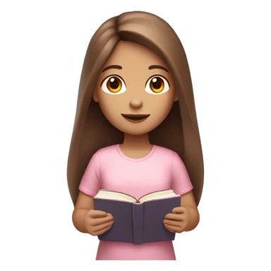 girl with fair skin and long brown hair holding a light-pink book sticker
