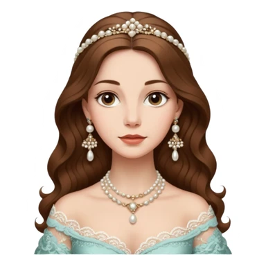 An emoji portrait of an Italian noblewoman. She wears a lavish gown with intricate lace details and a pearl necklace. Her expression is serene and elegant. sticker