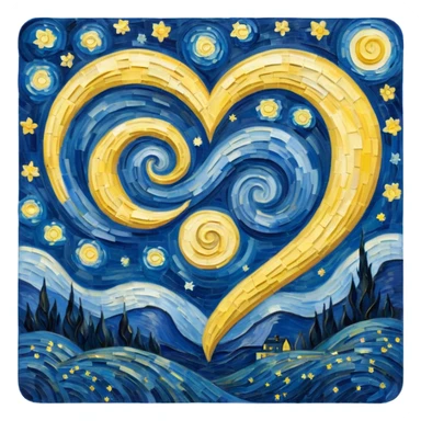 Vangogh starry night in a heart sticker