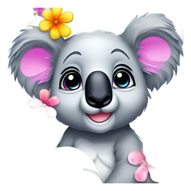 Lisa Frank koala bear with rainbow eyes with flowers sticker