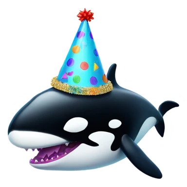 Killer whale wearing a small colourful party hat  sticker