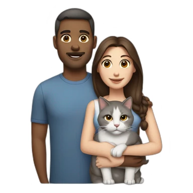 brown white man and brunette woman with a big gray cat in their arms sticker
