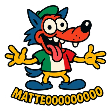 Italian animal character named Matteooooooooooooo, exaggerated and silly, brainrot meme energy, vibrant colors, cartoon style sticker