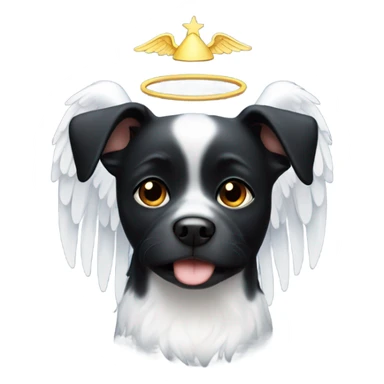 black dog with a little white and angel wings and halo sticker