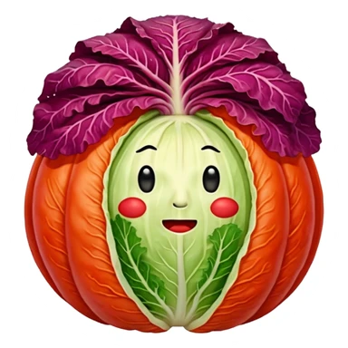 Korean kimchi whole cabbage, all parts red with red sauce, no face sticker