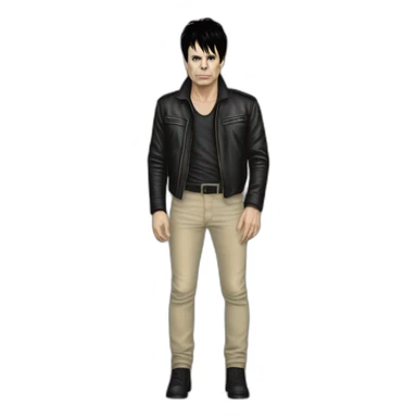 photo realistic, full body, Gary Numan in 1980, playing, Mini Moog, standing up, front view sticker