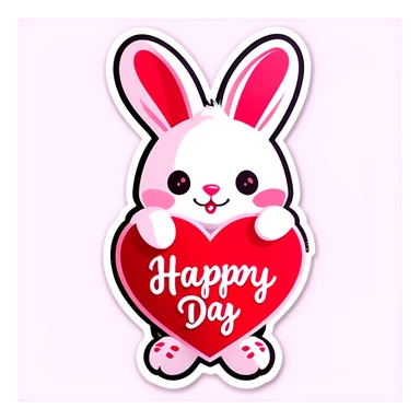 Valentine bunny white red pink white hearts saying happy Valentine’s Day besties sticker