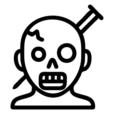 simple line art zombie with a needle through its head, minimal style, no background sticker