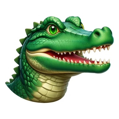 cinematic-noble-crocodile-portrait-emoji,-poised-and-regal,-with-a-powerful,-elongated-build-and-a-rugged,-scaly-emerald-green-hide,-piercing-cold-eyes,-simplified-yet-sharp-and-sophisticated-features,-highly-detailed,-glowing, head held high sticker