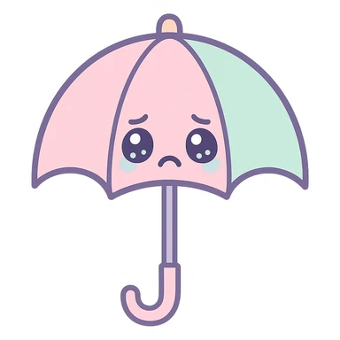 a cute umbrella with watery eyes and a frown sticker