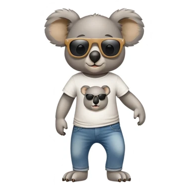 anthropomorphised koala wearing a 'Go' t-shirt and jeans with dark sunglasses walking upright sticker