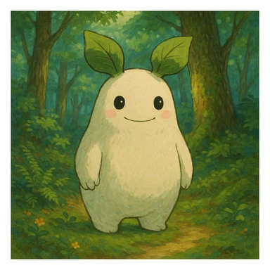 a whimsical forest spirit in ghibli style sticker