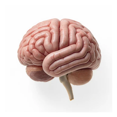 realistic human brain, detailed, soft pink, isolated on white background sticker