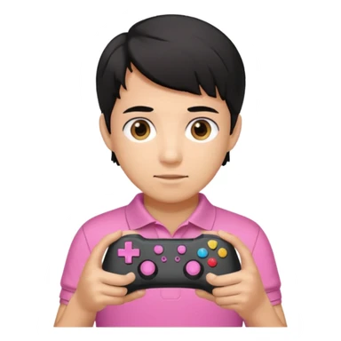 generate a pretty tan bratz boy with a pink polo. Holding a gaming controller in hand. Black hair sticker