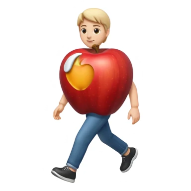 3D Apple emoji style person walking, clear stride, centered, soft shadow, white background. sticker