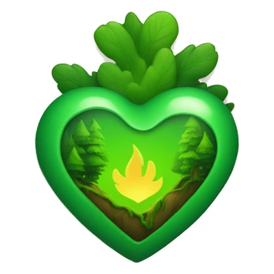 A fiery green heart with forest inside sticker