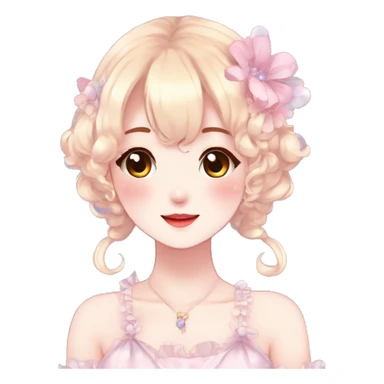 Gorgeous anime style lady with blushing face and accessories cottagecore fairycore Kawaii anime colorful pearly romantic aesthetic trending style sticker