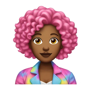Plus size black woman with pink curly hair and a tie dye jacket  sticker