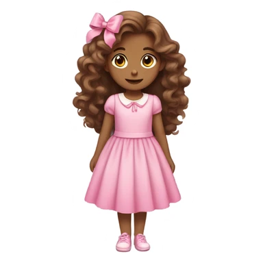 a girl with long brown wavy hair with pink bows, a cute dress, and nice shoes  sticker