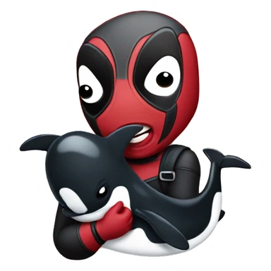 Deadpool holding a baby orca sticker