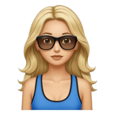 an olive tan woman with long, wavy blonde hair in a blue tank top wearing skinny black rectangular sunglasses sticker
