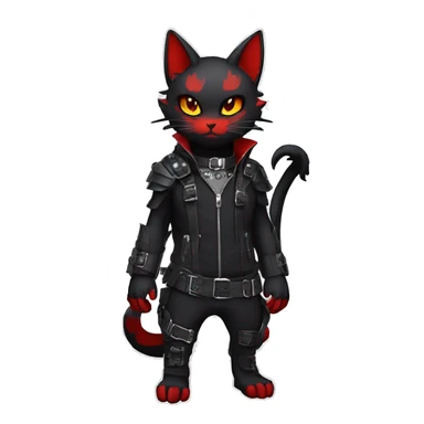 Anthro cool edgy elegant pretty black punk techwear red fantasy nargacuga-bat-cat-Fakemon collar harness warrior full body sticker