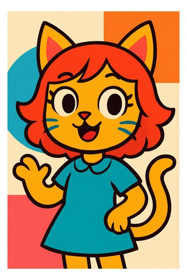 whimsical fusion of a girl and a cat, blending human and feline features in a cute, imaginative style, vibrant cartoon illustration sticker