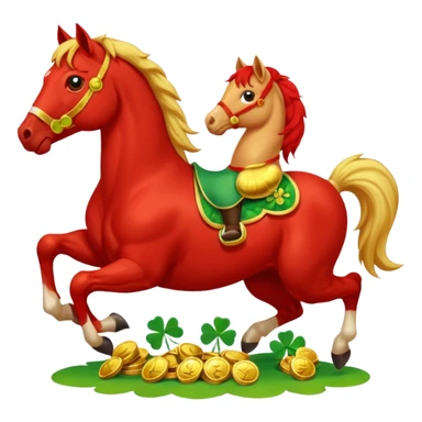 red horse and baby horse agressive running a lot of money and luck sticker