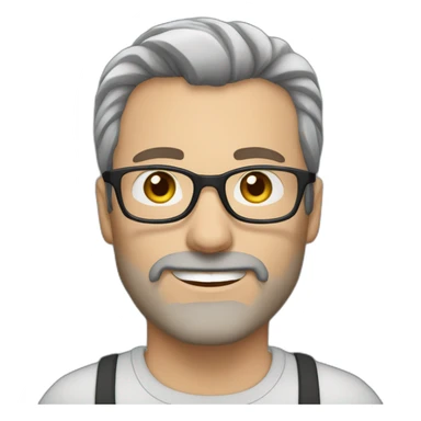 caucasian Man aged 40. Brown eyes. black glasses. Short stripped hair and short gray beard. B sticker