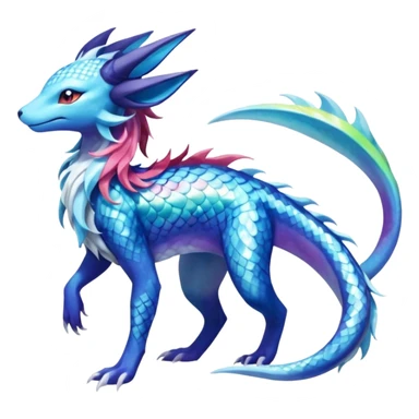 Rainbow Scaley Exotic Salandit-Aurorus-Glaceon-Suicune-Fakémon-hybrid-creature (full body) sticker