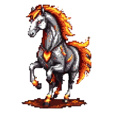 A fast-running fire horse made of embers, magma, and visible lava, with burning mane and ash particles sticker