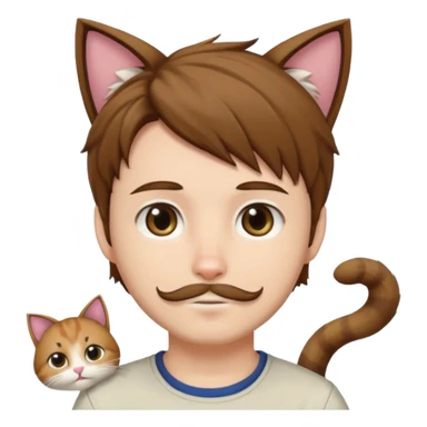 white boy with cat tail with goatee hair and cat ears with brown hair and anime features sticker