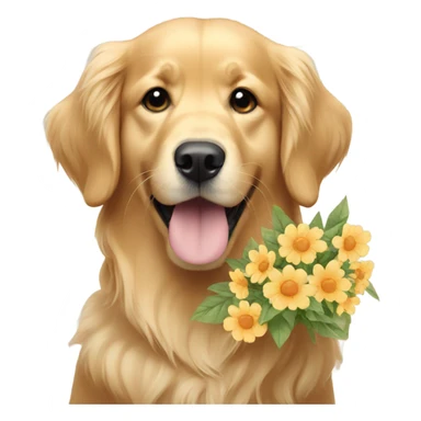 Golden retriever holding flowers  sticker