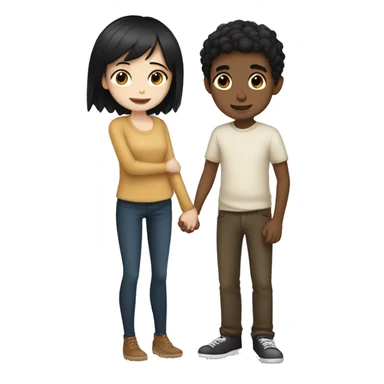 short pale girl black hair hugging tall caramel boy with dark brown hair  sticker