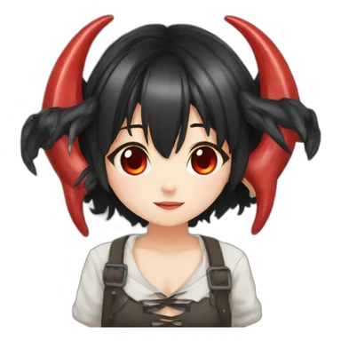 two branch horn,black hair,girl,red eyes,manga sticker