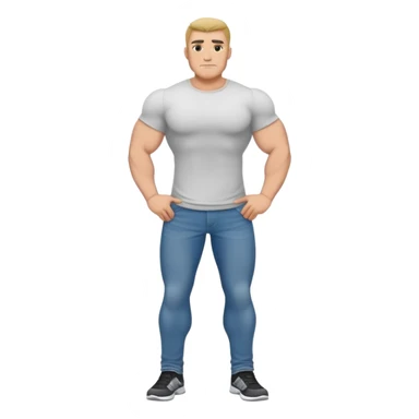 full body bulky male figure standing wearing casual clothes, muscular build, not overweight but not skinny, t-shirt and jeans sticker