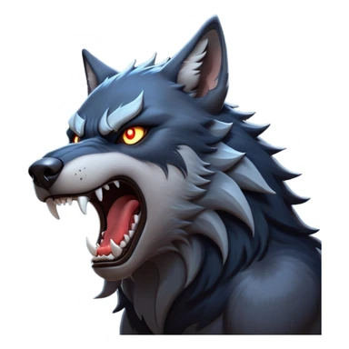 cinematic-noble-fierce-werewolf-howling-portrait-emoji, poised-and-imposing, with a fierce wolfish face tilted upwards in a haunting howl, glowing eyes full of primal ferocity, sharp, and a rugged snout, fur rippling in shades of midnight black and silver, muscles tensed as the powerful howl echoes beneath the moonlit sky; rendered with realism, capturing the raw, untamed power of the beast in its wild, primal state sticker