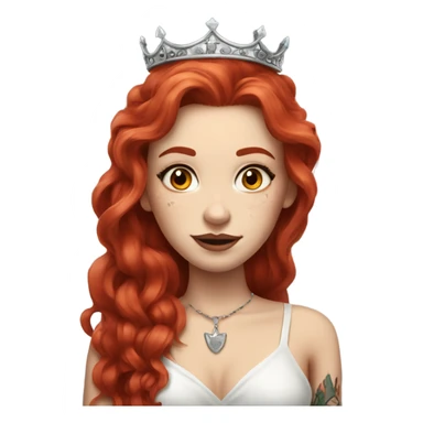 Beautiful girl with white skin, long red hair and tattoos and a crown sticker