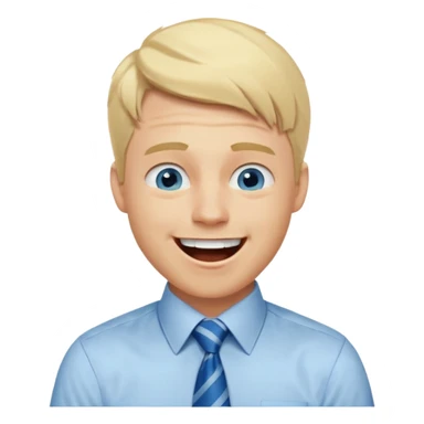 A 27 year old guy with blonde hair and blue eyes that looks masculine. make him wear a shirt with a tie. he is danish. He is laughing extremely hard. More extreme expression sticker