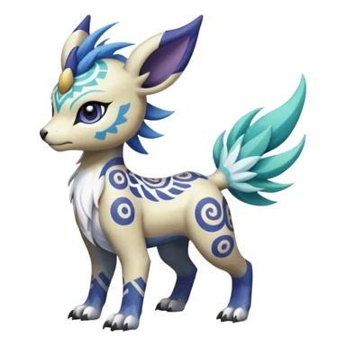 Tropical Tiny Marked Patterned Tribal Asian Painted Garurumon-Meloetta-Absol-Suicune-Cobalion-fusion-hybrid-creature (full body) sticker