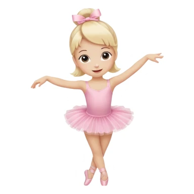 Little blonde girl doing ballet in a pink tutu and ballet slippers, cute emoji style, soft colors, happy expression sticker