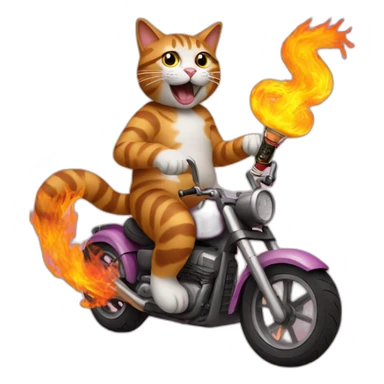 Cat on a burning bike with a hookah sticker
