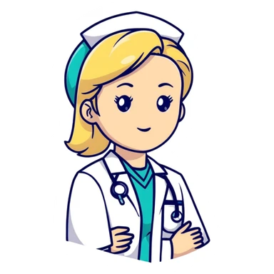 blonde woman kinesiologist in medical uniform with thoughtful face sticker