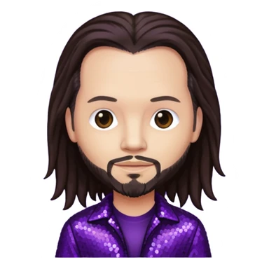 Jonathan Davis with light skin, long dark brown hair, purple sequin pants sticker