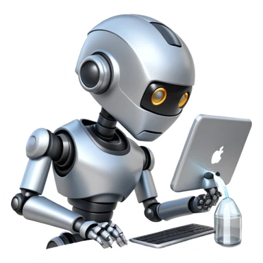 robot with a magnifying glass inspecting a web browser window, symbolizing automation testing sticker