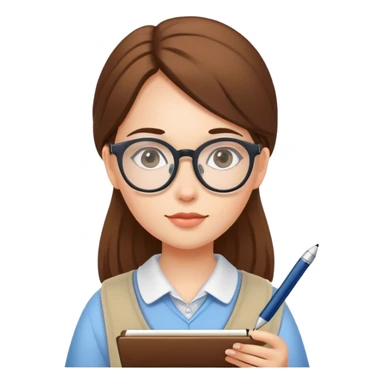 girl writing with glasses sticker