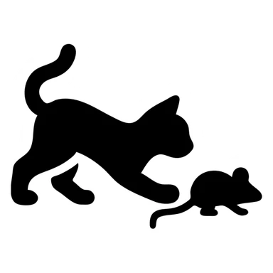 solid filled cat chasing a mouse icon sticker