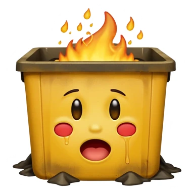 I want an emoji that is sitting in a dumpster fire, crying and laughing, while also melting. sticker