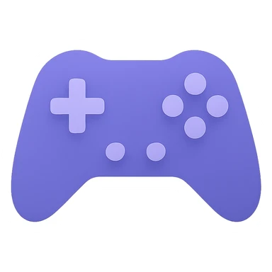 A modern, minimalistic icon of a game controller in flat design style, using harmonious shades of purple and lilac with soft gradients or shadows for depth, suitable for mobile and web applications. sticker